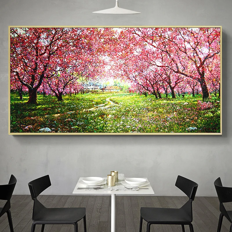 

Red Cherry Blossoms Landscape Posters Canvas Decorative Print Wall Art Painting Home Decor for Living Room Pictures Decorations