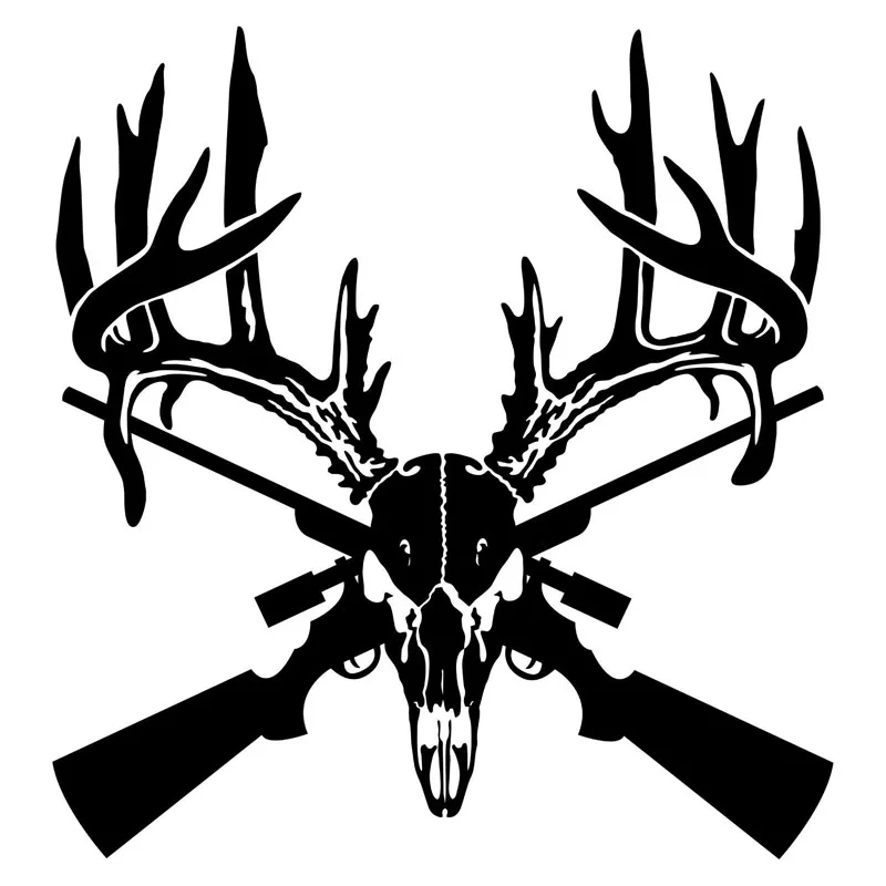 

Interesting Deer Skull Gun Rifle Hunting PVC Car Sticker Vinyl Accessories Car Window Motorcycle Decal 15cm X 14cm