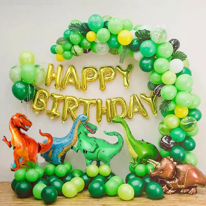 

144pcs/set Dinosaur Party Decorations Green Latex Balloons Happy Birthday Letter Balloon Dino Theme Birthday Decor Party Supply