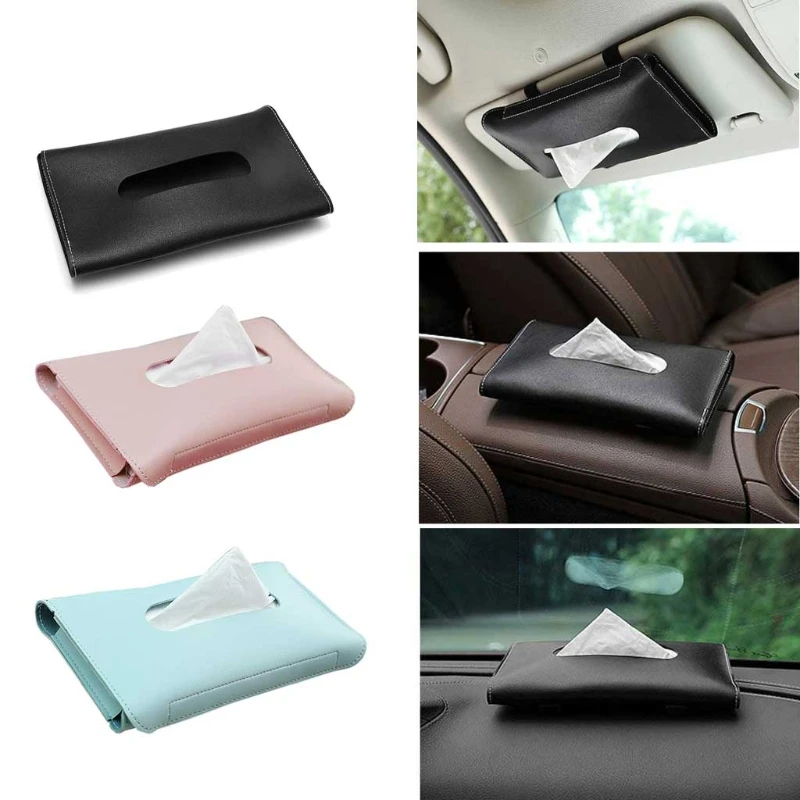 

1Pc Car Tissue Box Towel Sets Car Sun Visor PU Leather Tissue Box Holder Auto Car Interior Storage Decoration Accessories
