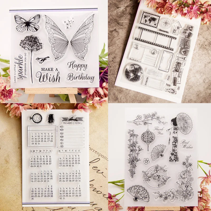 Кимоно с цветами вишни прозрачные штампы листьями для фотографий силиконовые