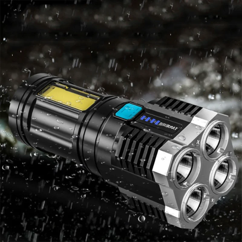High Power Four-cell LED Flashlight USB Rechargeable Powerful Camping Super Bright 4-core COB Light | Освещение