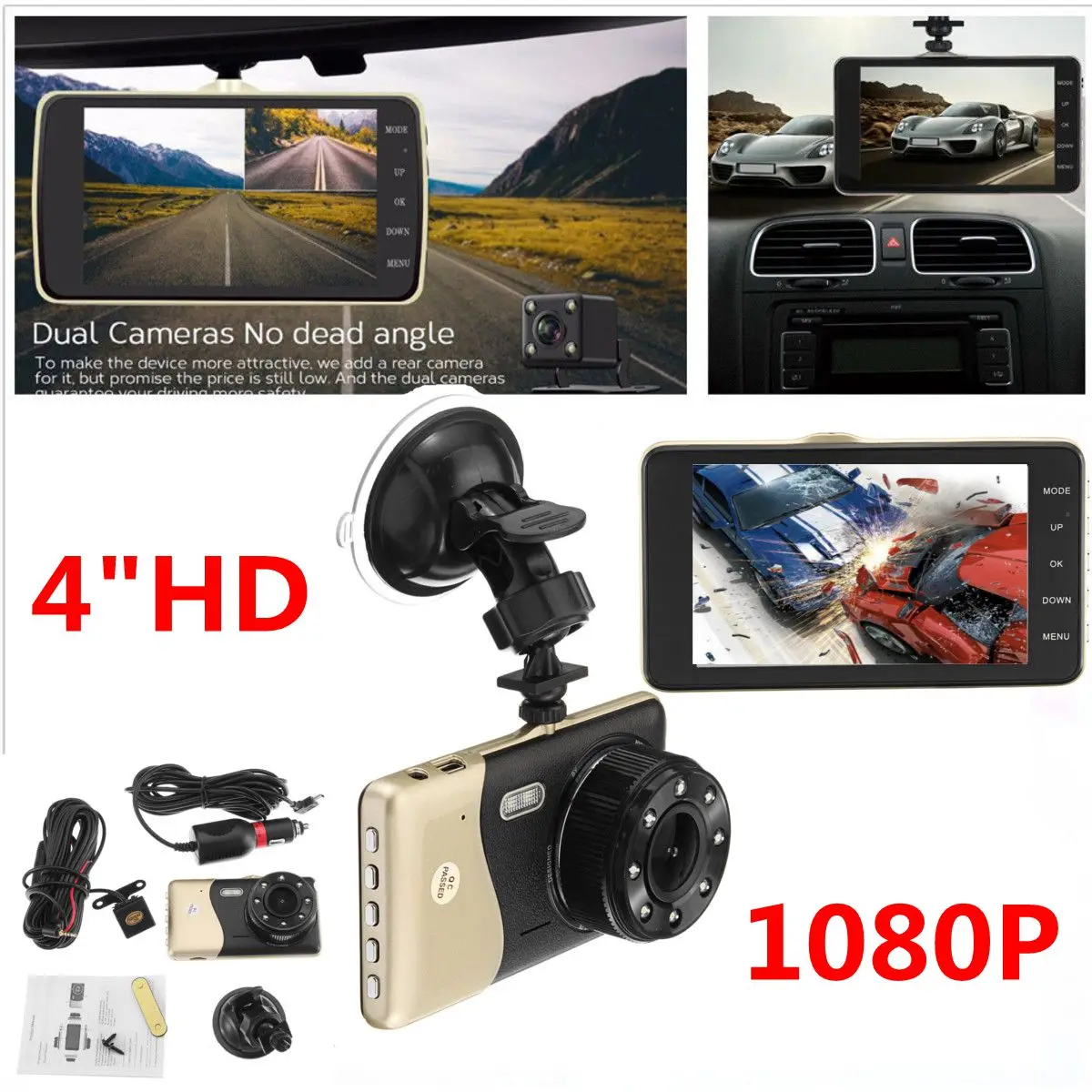 4 дюйма Двойной объектив Камера HD 1080P автомобиль DVR видеорегистратор Регистраторы G-Сенсор видео Регистраторы HD Камера Двойной объектив