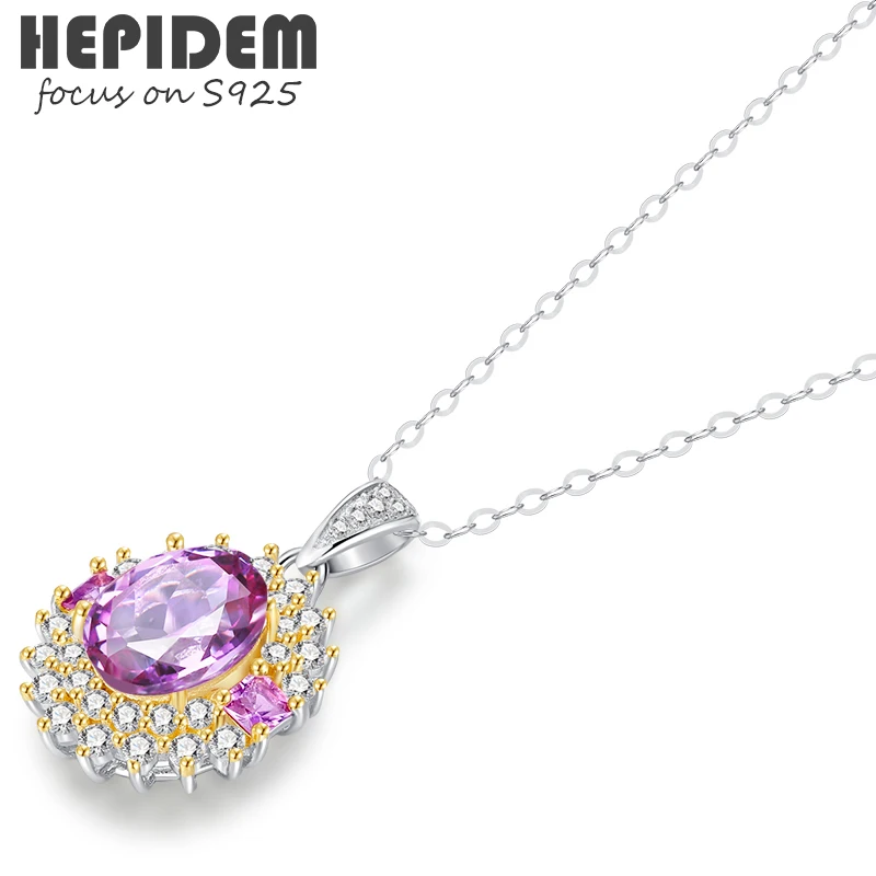 

HEPIDEM 100% Amethyst 925 Pendant Necklace for Women s925 Sterling Silver Purple Big Size Stone Gem Gemstones Fine Jewelry 1628