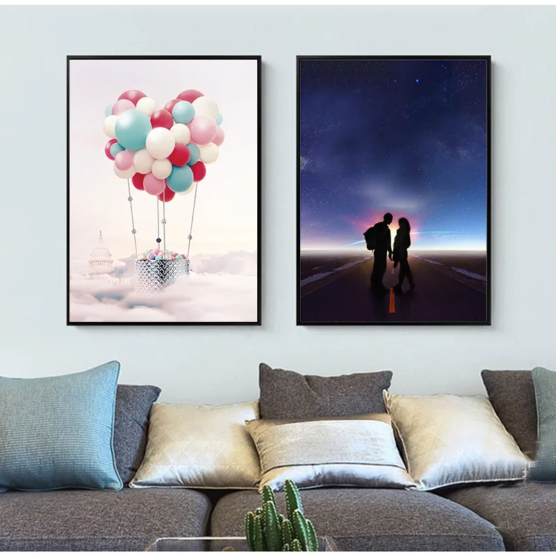 Романтический яркие платья с влюбленных и тепловой аэростат лодка настенный