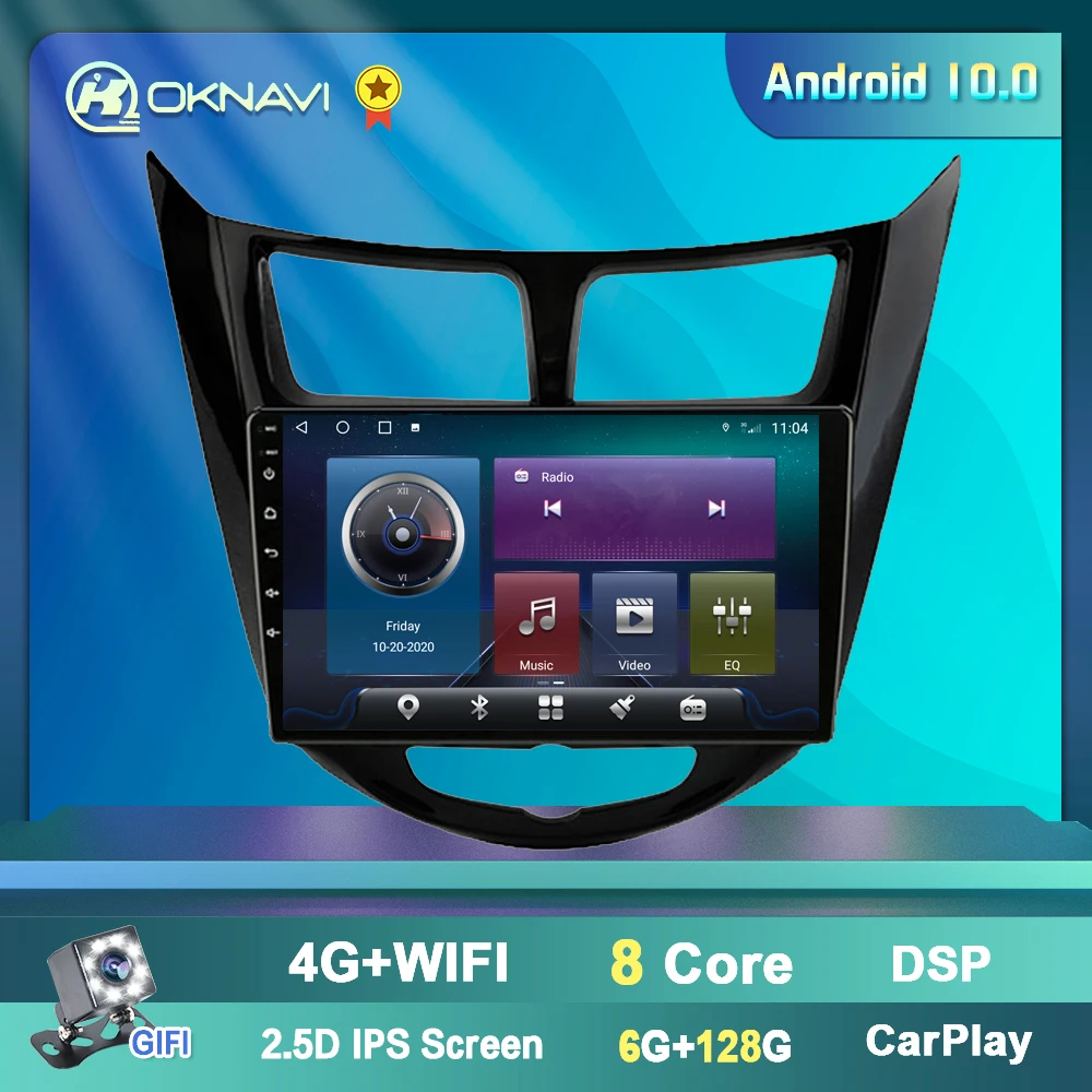 Автомобильный мультимедийный плеер OKNAVI 4 Гб + 64 ГБ для Hyundai Solaris 2010 2016 Smart Stereo Android 10 0