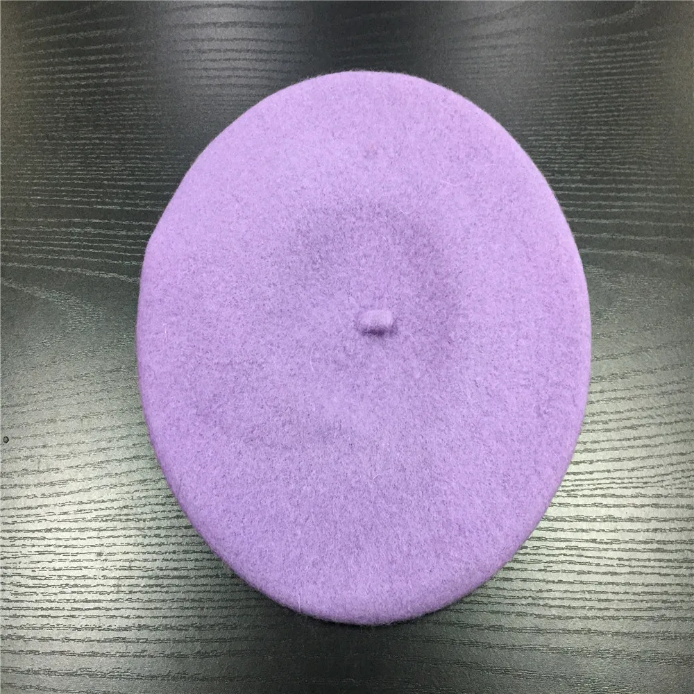 Violet Женская шерстяная шляпа, Женские однотонные зимние шапки для девочек, женские классические шляпы в стиле художника, светло-коричневые, горчичные, розовые, фиолетовые, красные шляпы - Цвет: Violet