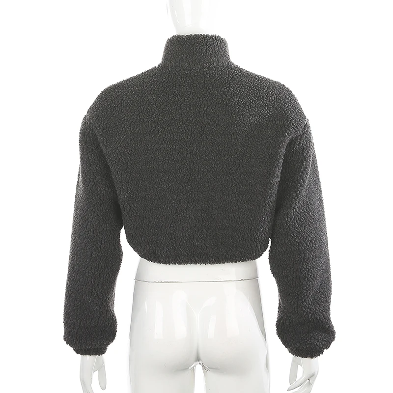 

DropShipping Lambswool Casual Fuax Fur Coats Women Warm Autumn Gray Crop Jacket Fashion Long Sleeve Overcoat Female Streetwear