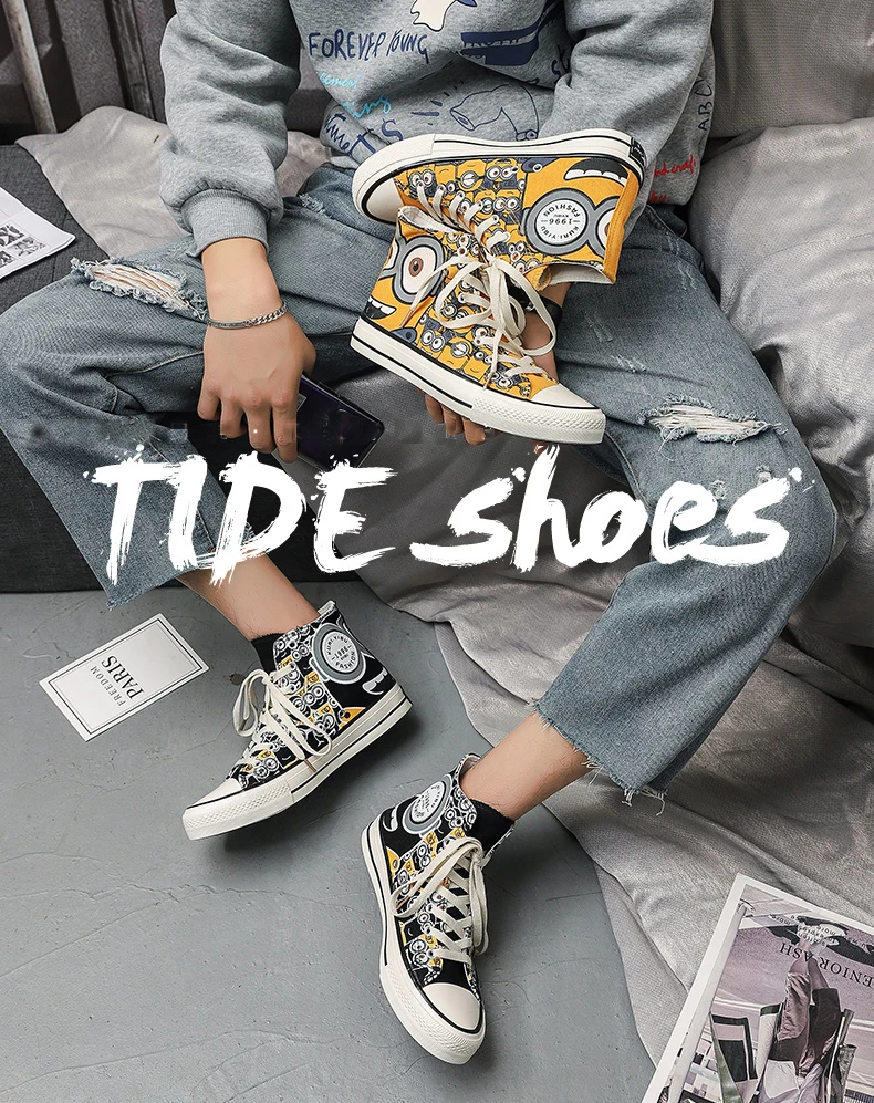 

Fashion sneakers men's canvas shoes high to help men's brand shoes men's casual shoes fashion black couple sneakers