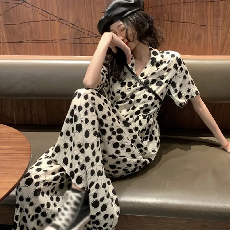 

Women Chic Polka Dot Short-sleeved Dress High Waist Mid-length Short Sleeve Summer Vintage Ladies Vestidos 2020