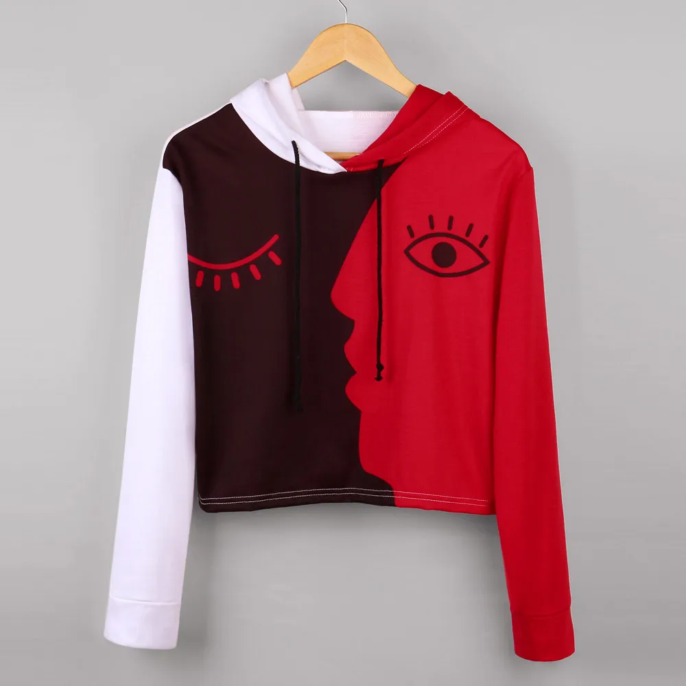 Женская толстовка с капюшоном длинным рукавом толстовки укороченная Лоскутная