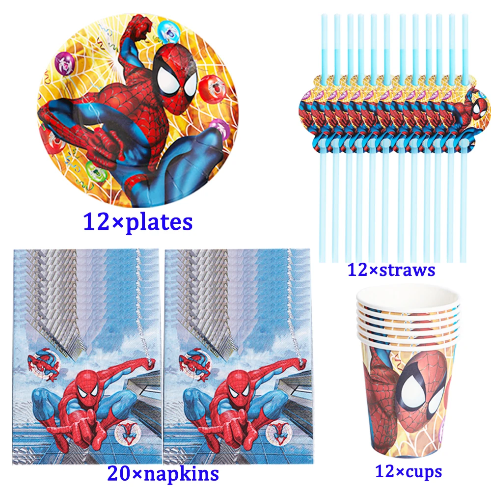 

Disney Spiderman Party Baby Shower Decoration Kids Birthday Straw Cup Plates Disposable Kids Tableware High Quality 56/36Pcs