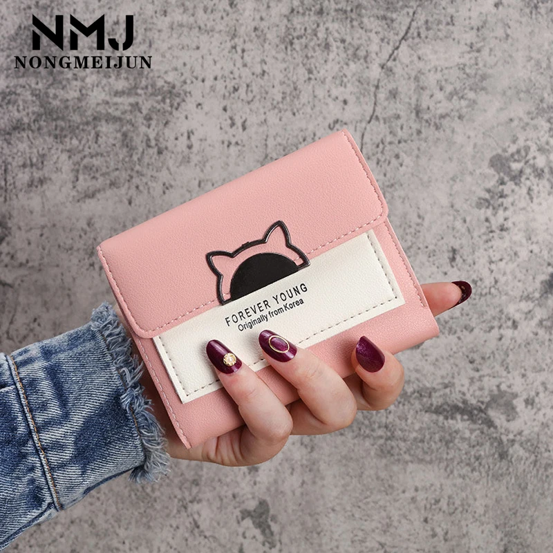 

Stitching Women's Wallet Cute Fashion Short Folding Buckle Female Coin Purse Multi-Card Girl Card Case Small Lady Leather Purse