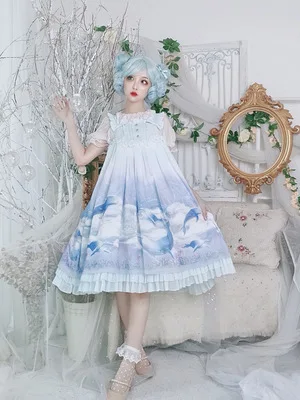 Новое летнее милое платье JSK в стиле Лолиты с милым принтом оборкой и бантом