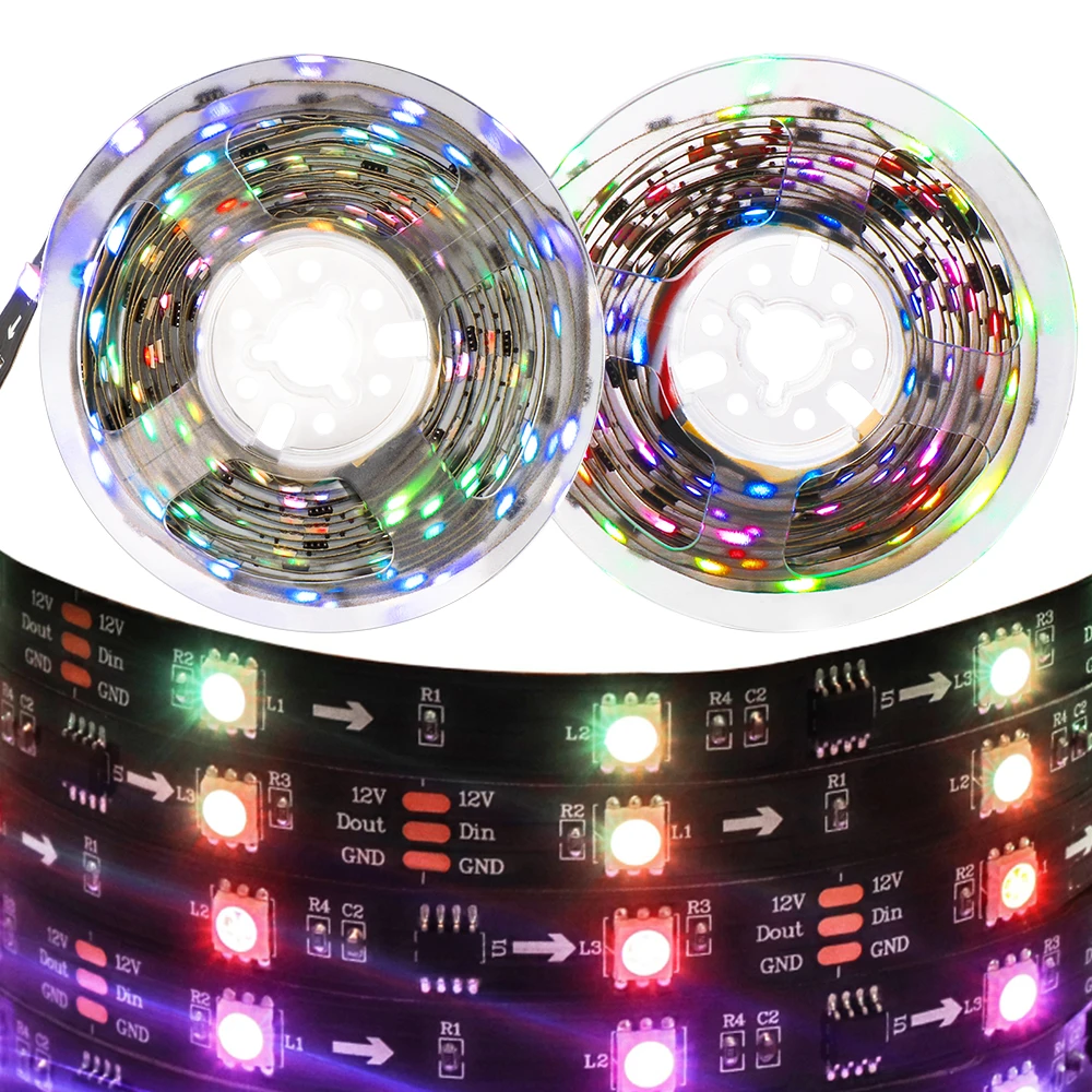 Светодиодная лента WS2811 12 В 30 светодиодов/м RGB 1 м 2 3 4 5 SMD5050 индивидуально