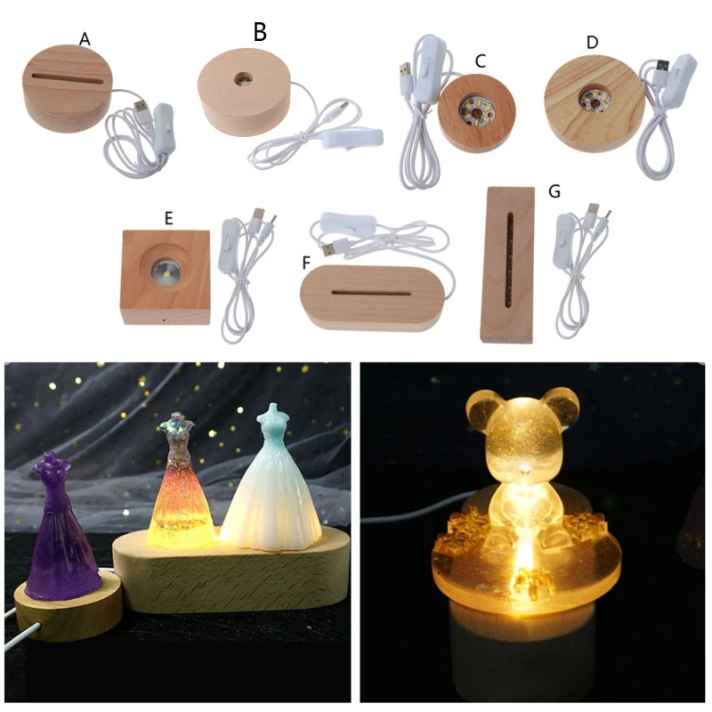 

Ручной работы из смолы, дерево, светодиодный светильник, основа из прозрачного стекла, украшение из смолы, деревянный ночник, светильник ed, п...