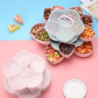petal shape rotating candy box dried fruit nut snack storage organizer two deck food storage case for new year wedding gift