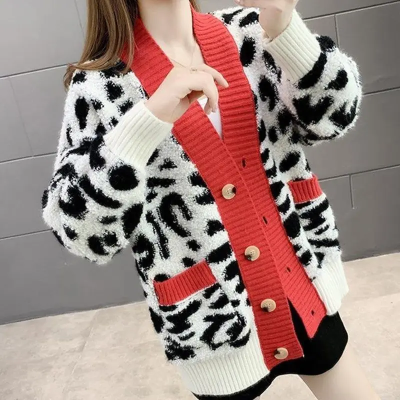 Sllsky желтый вязаный кардиган с леопардовым принтом в Корейском стиле женские