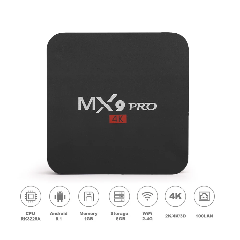 MX9 Pro Android tv Box RK3228A Cortex A53 1G 8G MX9pro Smart tv BOX Android 8,1 2,4G WiFi 4K медиаплеер PK H96 max телеприставка