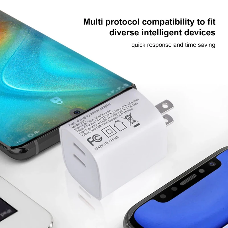Зарядное устройство PD 20 Вт + Type-C QC3.0 с двумя портами вилка EU/US адаптер быстрой
