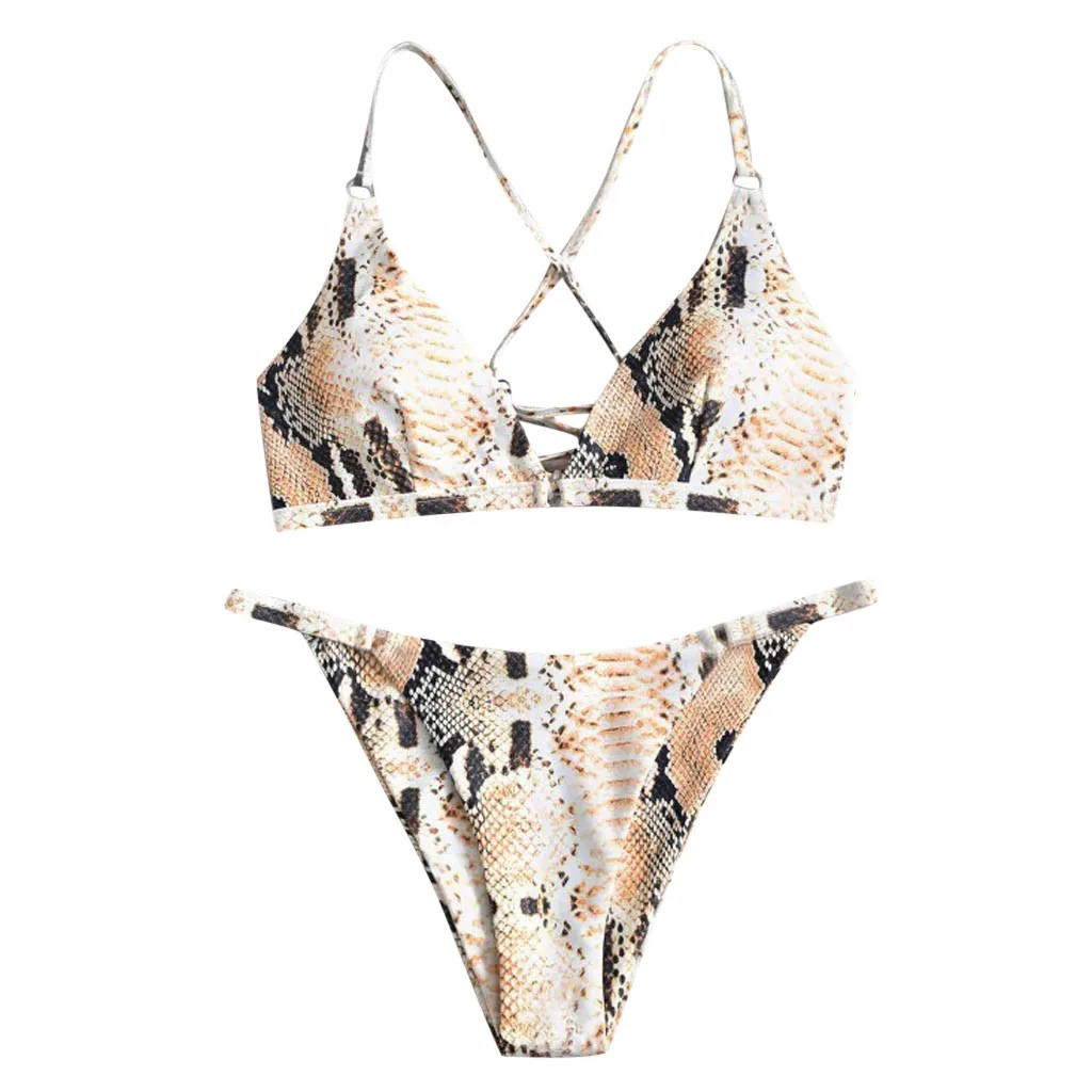Women Sexy Snakeskin O-ring Lace-up Bikini Swimsuit Bathing Beachwear Summer Swimming pool Sea harmless swimwear | Женская одежда