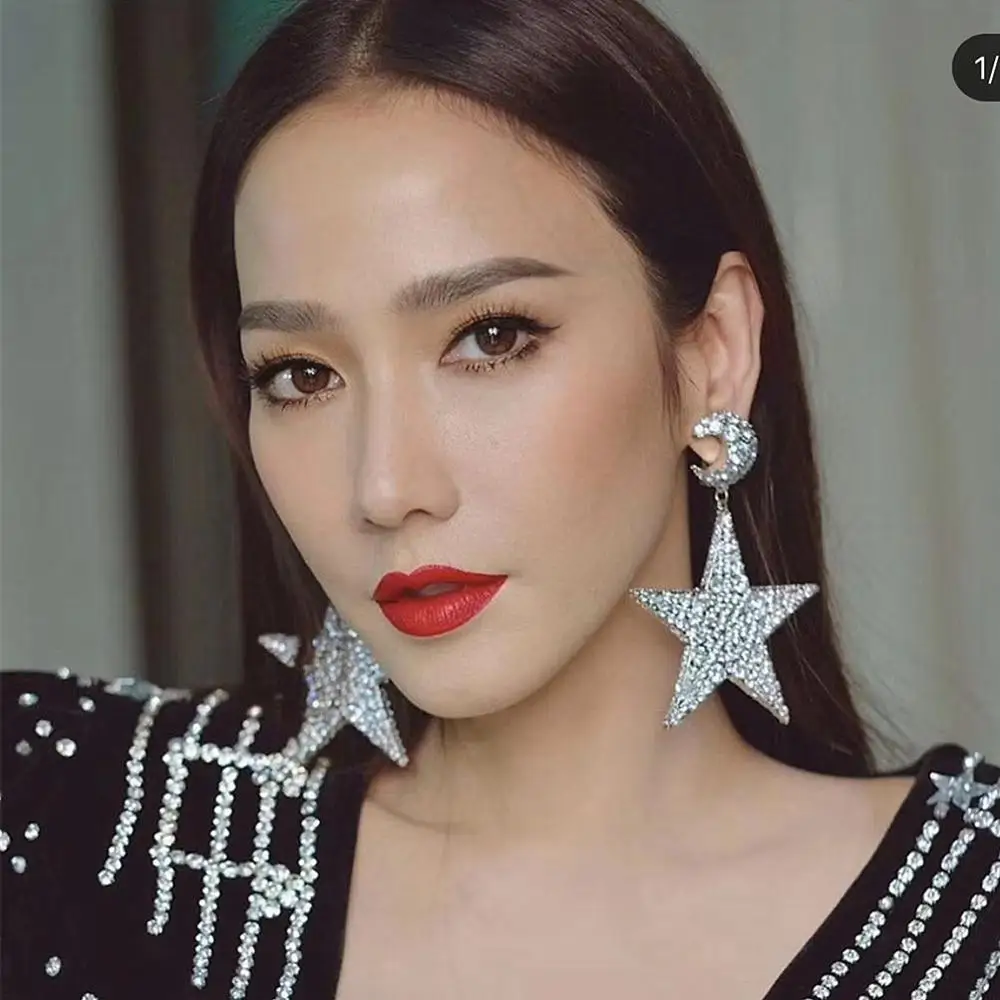 Модные блестящие Подвески Стразы из сплава подвески в виде звезд луны Женские Висячие серьги ювелирные