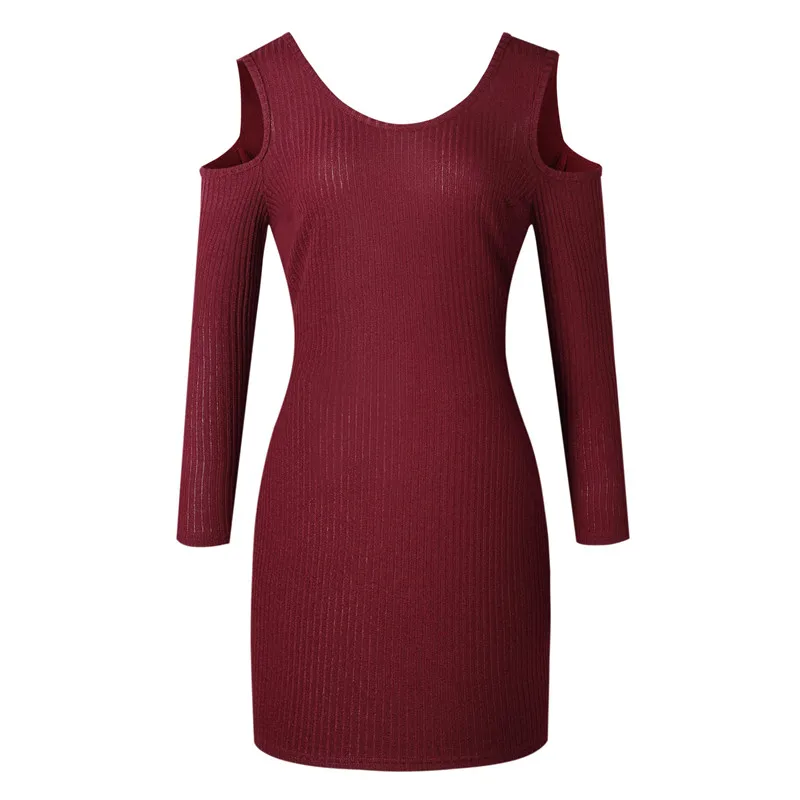 Осеннее сексуальное облегающее мини-платье с открытыми плечами и круглым