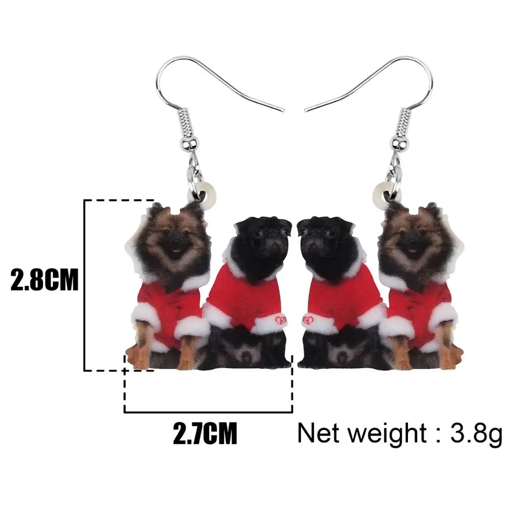 Weveni Акриловый костюм Рождественского Померанского пса Пуг серьги Анимал-дроп-дангл ювелирные изделия для женщин девушек подарок на украшение подростков.