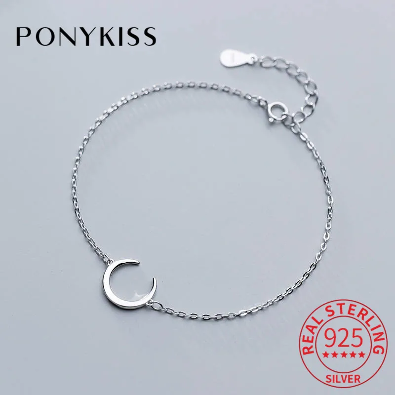 PONYKISS, настоящее 925 пробы, серебряный, глянцевый, с Луной, браслеты на цепочке, женские, вечерние, нежные, простые, аксессуар, шикарный, подарок на день рождения