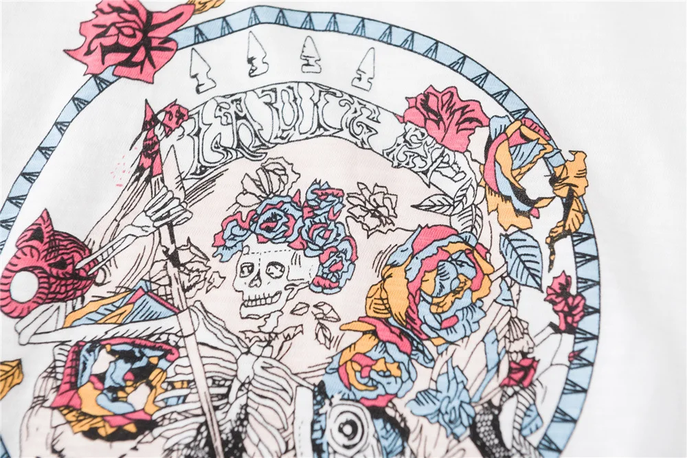 

Skull Rose Print T-shirt Femme Summer 2021 Luxuriou Round Neck Fashion Tee Shirt Tops Woman Casual T Shirt Tshirt Clothes