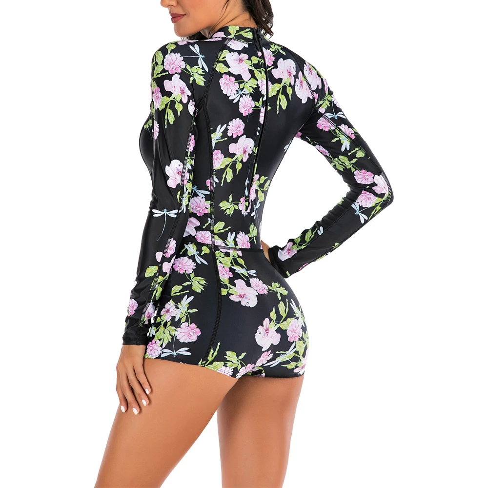 

Sexy 2021 Floral Swimwear Women One Piece Swimsuit Zipper Monokini Swimsuit Sport Bodysuit Beach wear Bathing Suit Swim jumpsuit