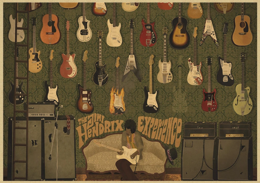elektrische gitarre gott jimi hendrix poster rock musik vintage poster bar cafe home dekoration malerei kunst wand aufkleber free global shipping