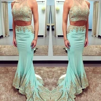 fashionable sexy 2 pieces prom dress new arrival mermaid appliques lace party gown custom make plus size