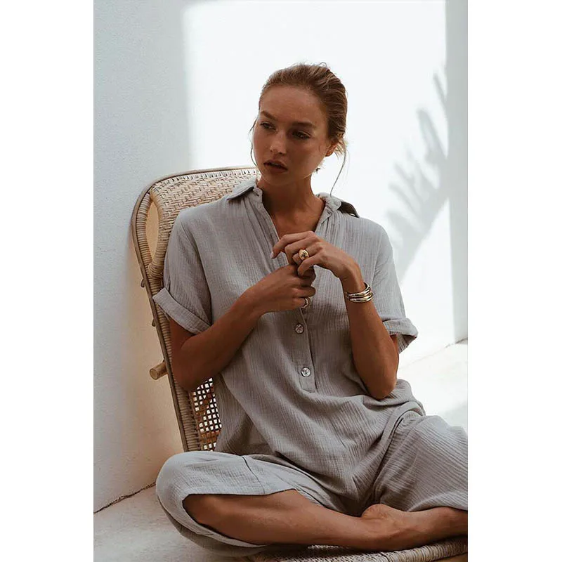 Хлопковый льняной комбинезон элегантный для женщин 2020 жилет без рукавов