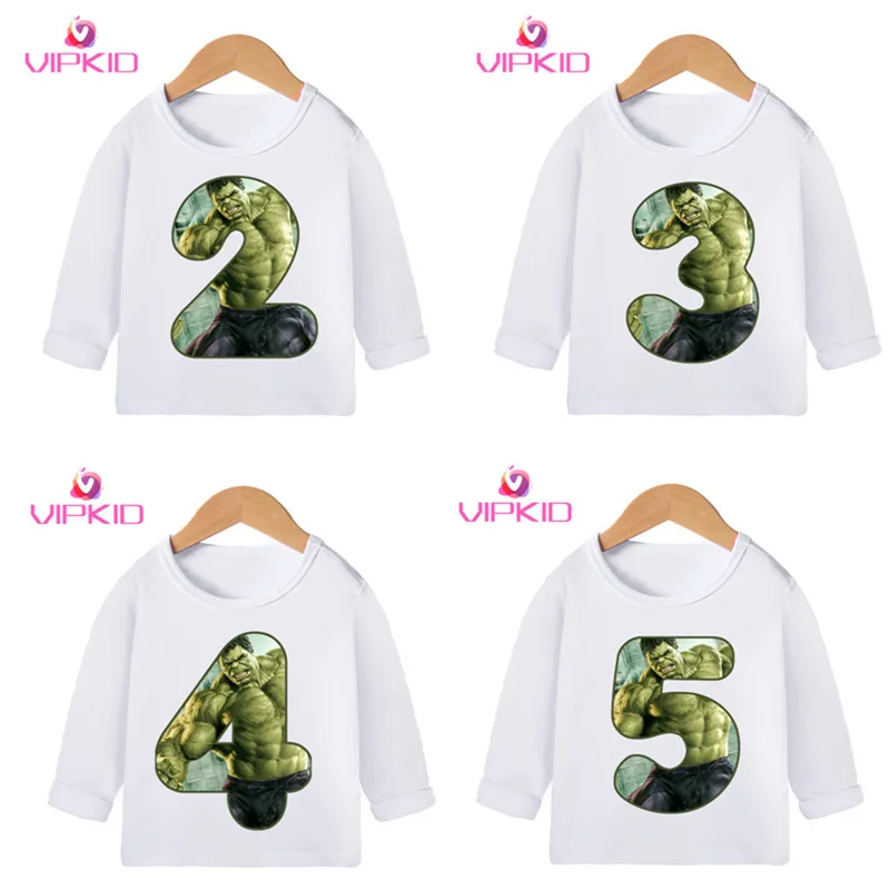 Футболка с длинными рукавами и цифрами Халка для мальчиков девочек на день