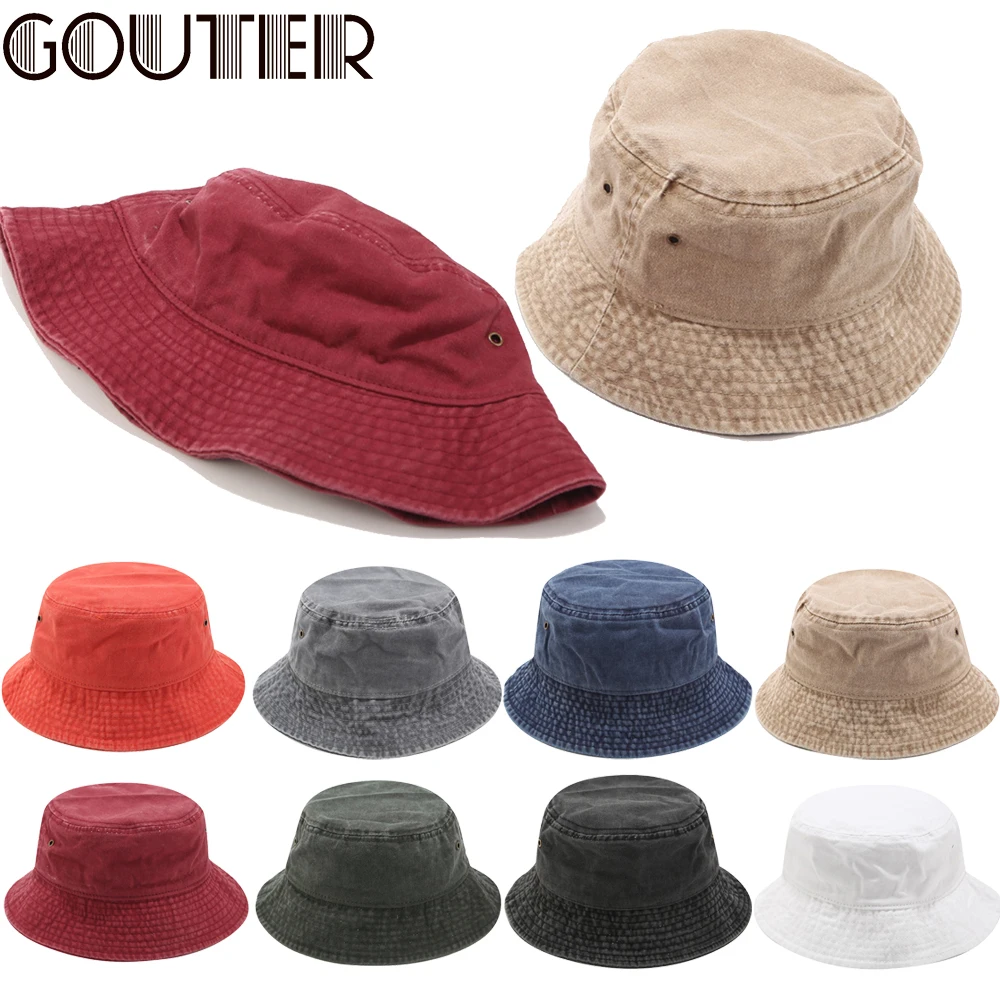 Панама GOUTER Складная для мужчин и женщин модная из денима с эффектом потертости в