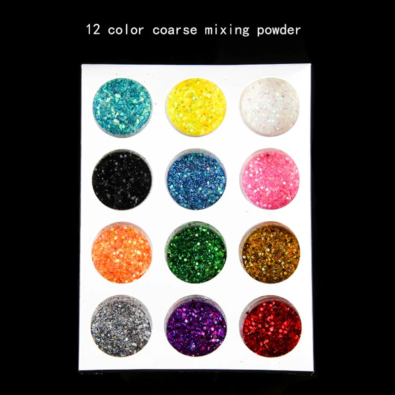 Набор блестящих порошков для ногтей разных цветов 12 шт. лазерные блестки