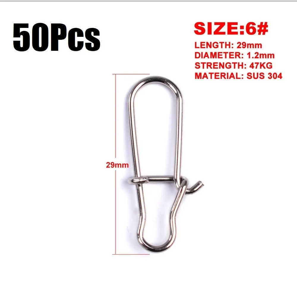 6 - 50pcs 50 шт./пакет Нержавеющая сталь быстрая защелка Замковая оснастки вращающиеся твердые кольца безопасности защелки для рыбалки разъем крюк PESCA жидкость для снятия шарнирного соединения - Цвет: 6 - 50pcs