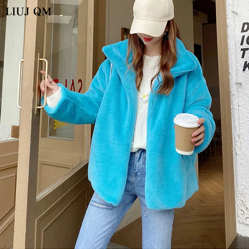 Женская короткая куртка из искусственного меха свободная теплая плюшевая с