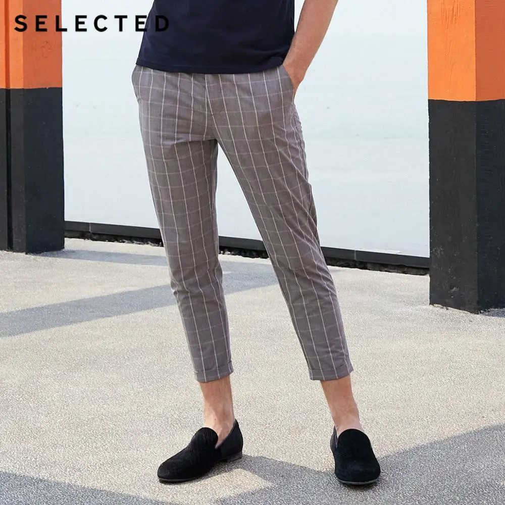 Мужские клетчатые брюки из 100% хлопка слегка тянущиеся укороченные S |