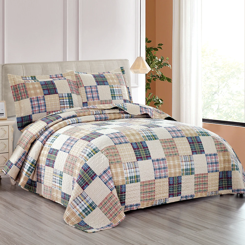 

Комплект легкого одеяла в клетку, постельное белье в стиле пэчворк, всесезонное, двустороннее, в клетку