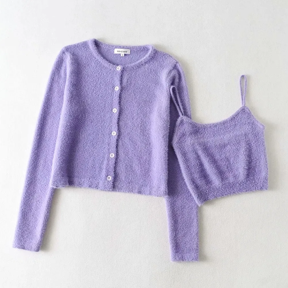 

Winter Single Breasted Cardigan Sleeveless Crop Top Sets Long Sleeve Two Piece Set Women Tracksuit Outfits Autumn