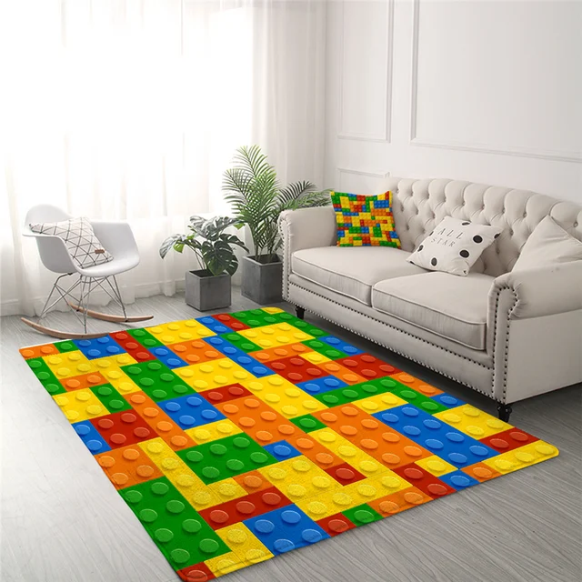 BlessLiving Toy Print Kids Carpet Dot Building Blocks Rugs For Bedroom Boy 3D Carpet Colorful Bricks Game Living Room Carpet 2