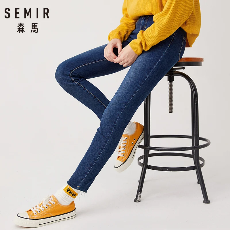 Джинсы Semir женские весенние плотные бархатные узкие брюки из хлопка модные