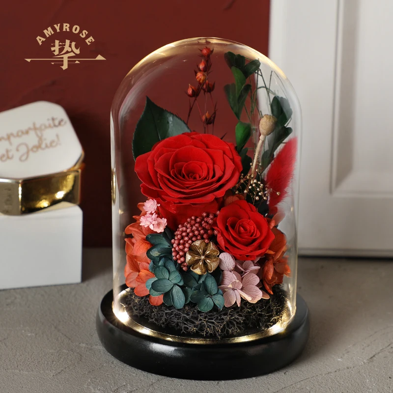 

Dried Flower Gift Box Glass Cover Rose Dried Bouquet Valentine's Day Christmas Carnation Birthday Gift Home Decoration