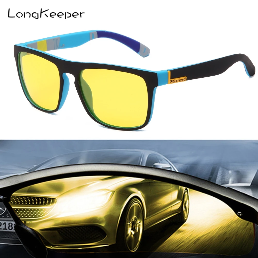 

LongKeeper Night Vision Sunglasses Men Women New Square Polarized Sun glasses Yellow Lens Anti-Glare Night Driving Goggle UV400