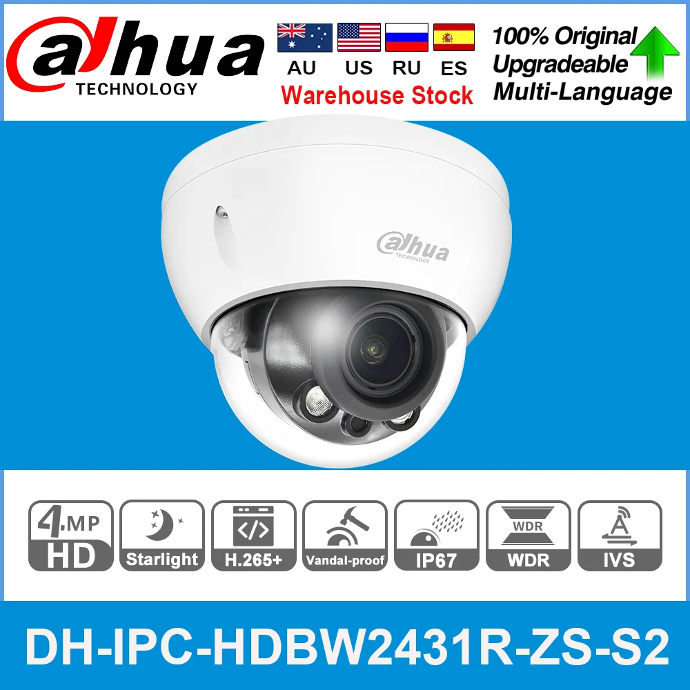 Dahua оригинальная IPC HDBW2431R ZS S2 4 МП WDR IR купольная сетевая камера Starlight IR40M IP67 IK10 SD слот