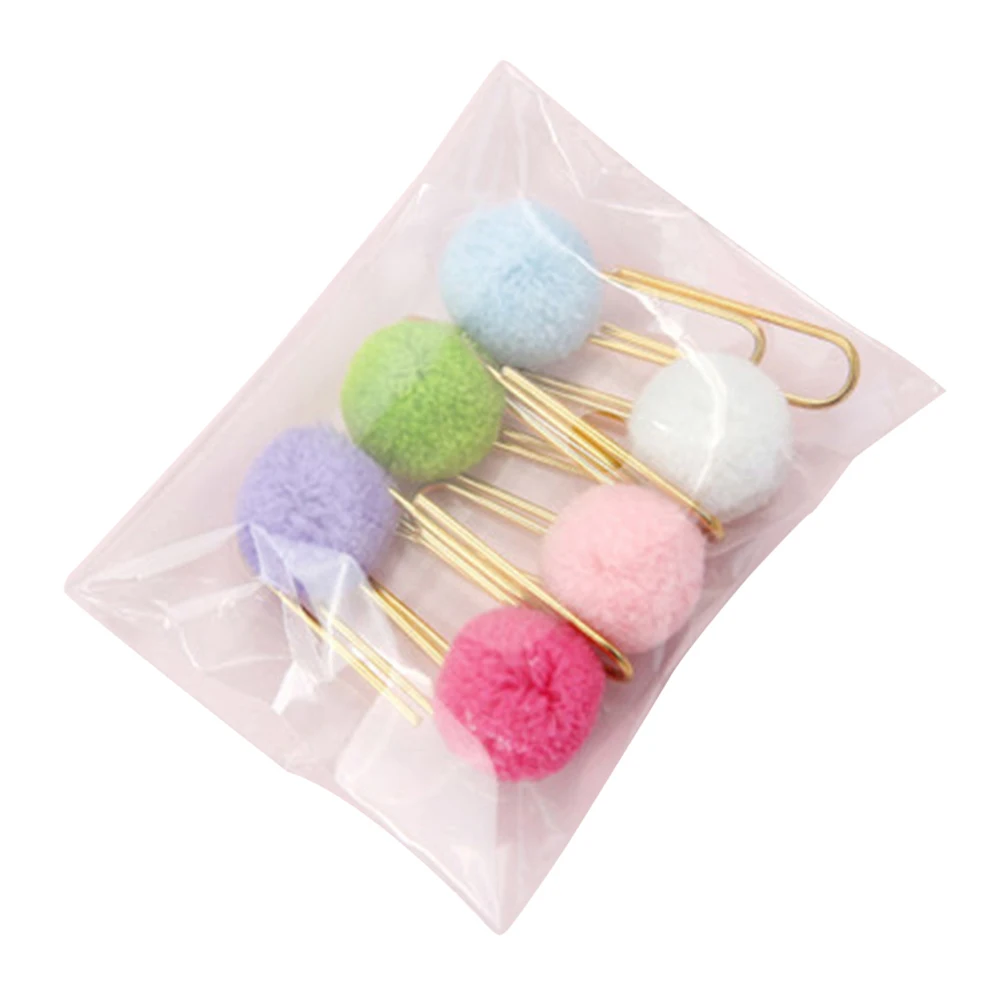 6 шт./компл. милый зажим для бумаги с помпоном Закладка офисные канцелярские