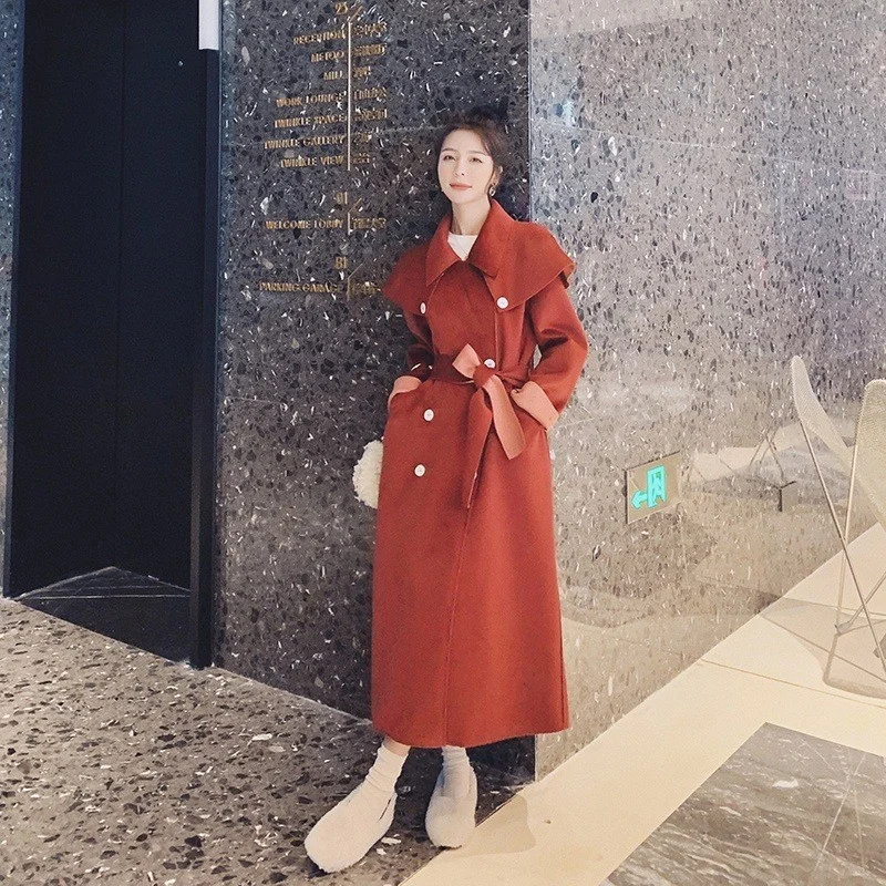 Женский Осенний длинный шерстяной тренчкот из смешанной шерсти модная женская