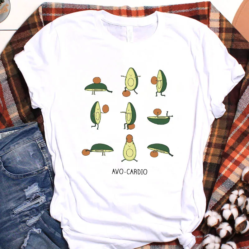 

Women Avocado Fruit Cartoon O-neck Short Sleeve Ladies Graphic Top Tshirt Clothes T Tee Female Womens Shirt Clothing T-shirt